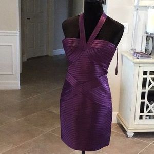 BCBGMAXAZRIA Ria dress, back zip, halter style, color is deep port, size 4,NWOT